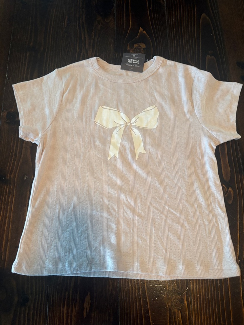 Grayson Threads Light Pink Short Sleeve Tee with Cream Bow Graphic
